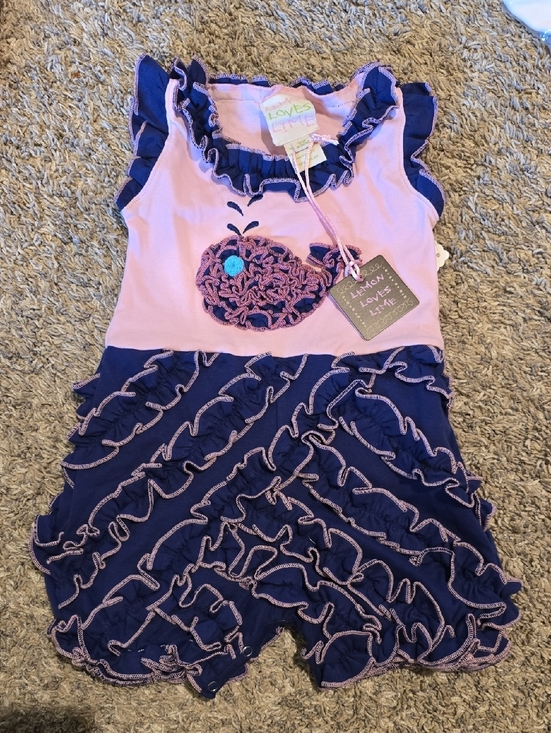 Lemon Loves Lime Other - Lemon Loves Lime Pink & Navy Whale Ruffle Romper